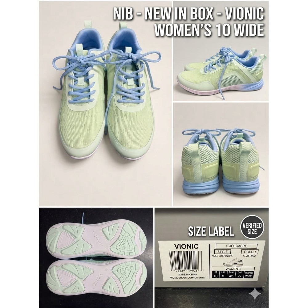 Vionic Agile JoJo Ombre Seafoam Mint Blue Sneakers Women's Size 10 Wide NIB